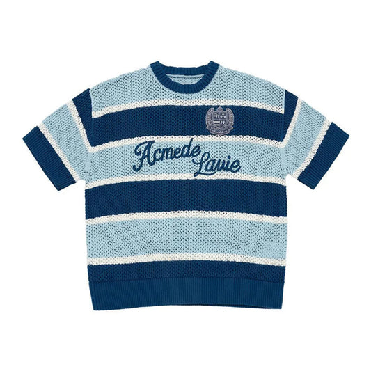 OVERSIZE STRIPE SHORT SLEEVE KNIT BLUE