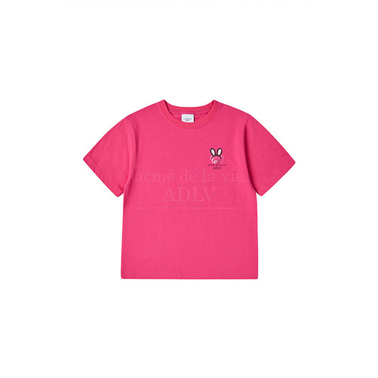 KIDS RABBIT BEAR DOLL LOGO SHORT SLEEVE T-SHIRT-DEEP PINK