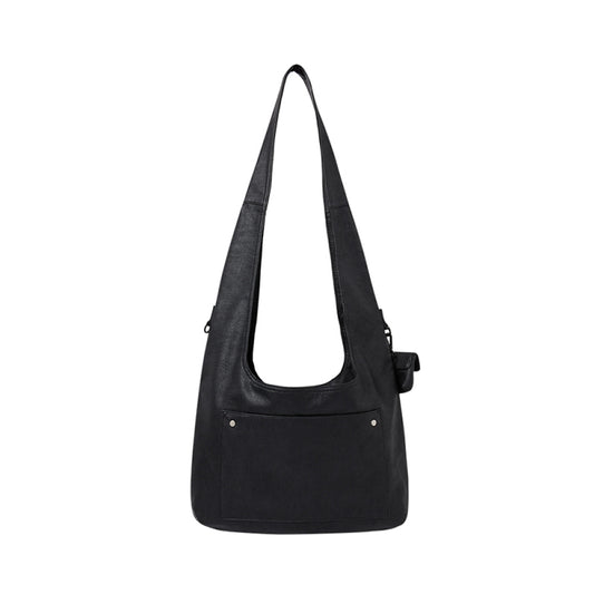VEGAN LEATHER STITCH LOGO POINT SHOULDER BAG BLACK
