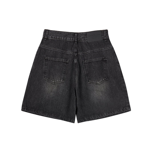 WIDE BASIC DENIM SHORT PANTS BLACK