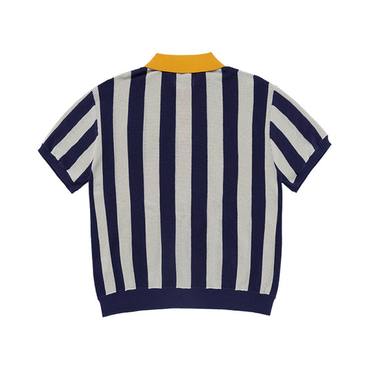 COLLAR POINT STRIPE SHORT SLEEVE KNIT NAVY