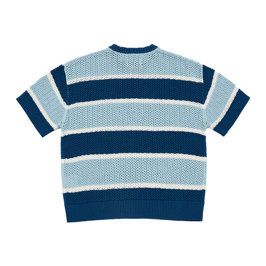 OVERSIZE STRIPE SHORT SLEEVE KNIT BLUE