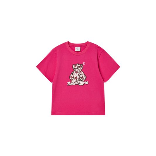 KIDS STAR BEAR SHORT SLEEVE T-SHIRT HOT PINK