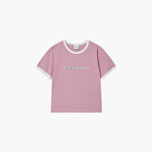 KIDS SNAKE INITIAL RINGER SHORT SLEEVE T-SHIRT LIGHT PINK