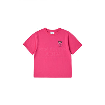 KIDS RABBIT BEAR DOLL LOGO SHORT SLEEVE T-SHIRT-DEEP PINK