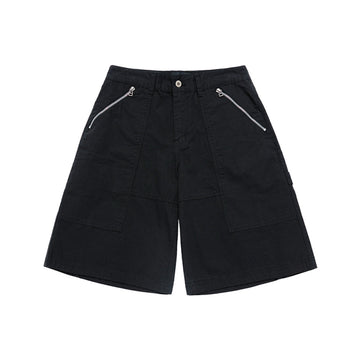 ZIPPER DETAIL DENIM SHORT PANTS BLACK