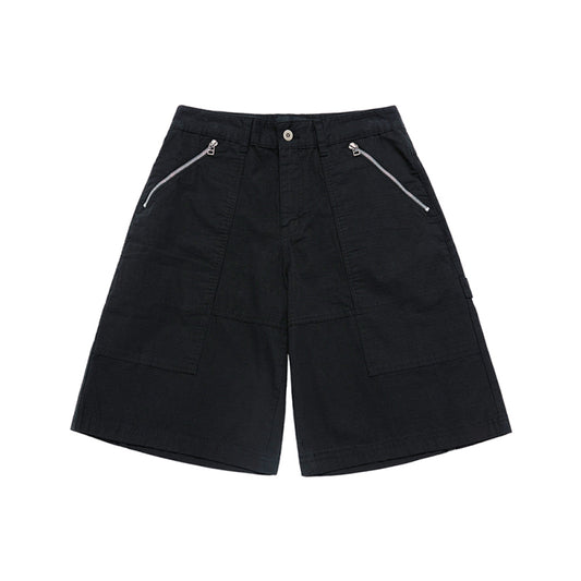 ZIPPER DETAIL DENIM SHORT PANTS BLACK