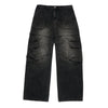 WIDE DENIM FATIGUE CARGO PANTS BLACK