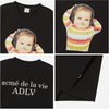 BABY FACE STRIPE HEADSET SLEEVE T-SHIRT BLACK