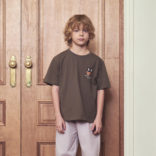 KIDS RABBIT BEAR DOLL LOGO SHORT SLEEVE T-SHIRT-COCOA