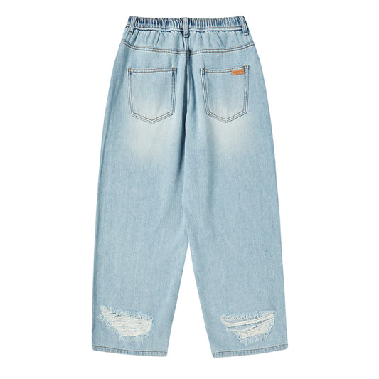 DESTROYED DENIM BANDING PANTS LIGHT BLUE