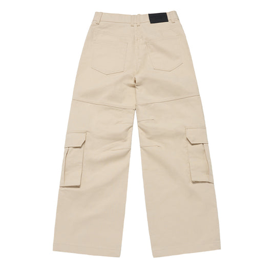 FRONT POCKET WIDE CARGO PANTS BEIGE