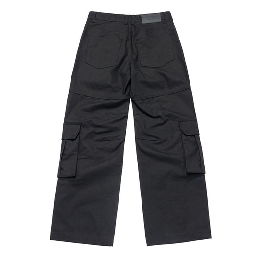 FRONT POCKET WIDE CARGO PANTS BLACK