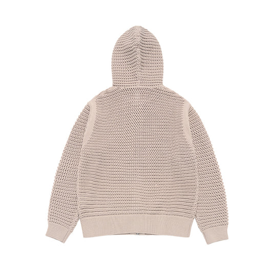 SOLID KNIT HOODIE ZIP UP LIGHT BEIGE