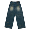 DAMAGE STITCH WASHING DENIM PANTS BLUE