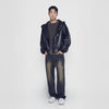 FRONT SIDE LINE SEMI TAPERED DENIM PANTS BLACK