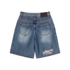 HEM LINE DESTROYED DENIM SHORT PANTS BLUE