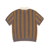 COLLAR POINT STRIPE SHORT SLEEVE KNIT BROWN