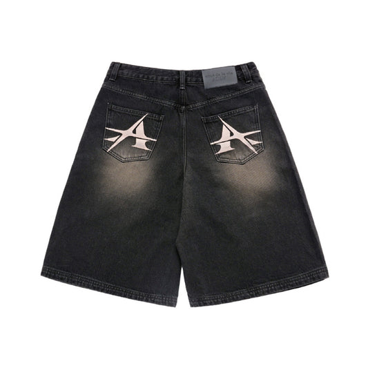 POINT LOGO POCKET DENIM SHORT PANTS BLACK