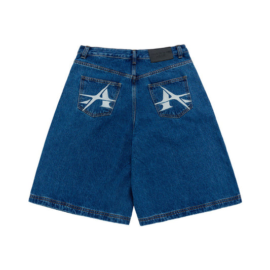 POINT LOGO POCKET DENIM SHORT PANTS BLUE