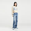 BOOTS CUT ASYMMETRY DENIM PANTS BLUE FOR WOMEN