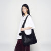 VEGAN LEATHER STITCH LOGO POINT SHOULDER BAG BLACK