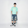 HEM LINE DESTROYED DENIM SHORT PANTS BLUE