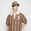 COLLAR POINT STRIPE SHORT SLEEVE KNIT BROWN