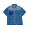 OVERSIZE WASHING DENIM SHORT SLEEVE SHIRTS BLUE