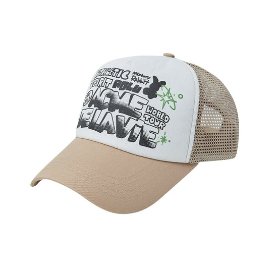 ARTWORK MESH TRUCKER BALL CAP BEIGE