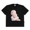BABY FACE PEARL NECKLACE GIRL SHORT SLEEVE T-SHIRT BLACK