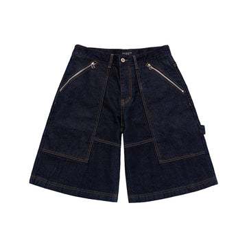 ZIPPER DETAIL DENIM SHORT PANTS DARK BLUE