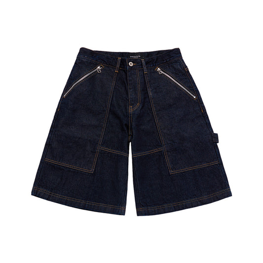 ZIPPER DETAIL DENIM SHORT PANTS DARK BLUE