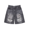 HEM LINE DESTROYED DENIM SHORT PANTS GREY