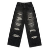 DAMAGE STITCH WASHING DENIM PANTS BLACK