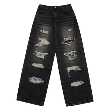 DAMAGE STITCH WASHING DENIM PANTS BLACK