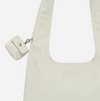 VEGAN LEATHER STITCH LOGO POINT SHOULDER BAG WHITE