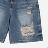 HEM LINE DESTROYED DENIM SHORT PANTS BLUE