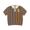 COLLAR POINT STRIPE SHORT SLEEVE KNIT BROWN
