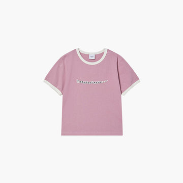 KIDS SNAKE INITIAL RINGER SHORT SLEEVE T-SHIRT LIGHT PINK