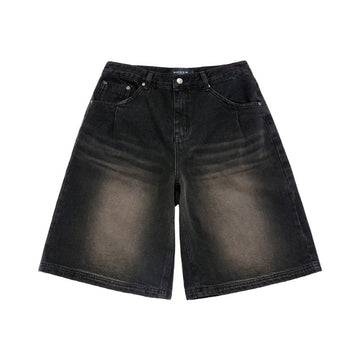 POINT LOGO POCKET DENIM SHORT PANTS BLACK