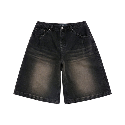 POINT LOGO POCKET DENIM SHORT PANTS BLACK
