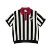 COLLAR POINT STRIPE SHORT SLEEVE KNIT BLACK
