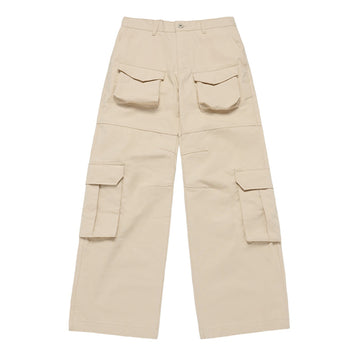 FRONT POCKET WIDE CARGO PANTS BEIGE