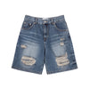HEM LINE DESTROYED DENIM SHORT PANTS BLUE