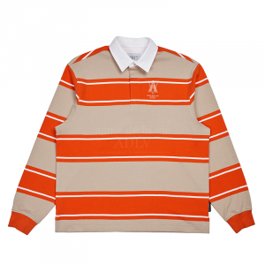 A LOGO EMBROIDERY STRIPE PATTERN POLO SHIRT ORANGE