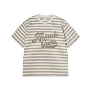 STRIPE LOGO PRINT SHORT SLEEVE T-SHIRT BEIGE