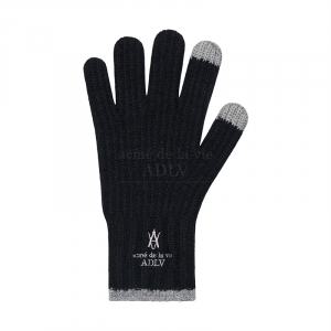 A LOGO EMBLEM EMBROIDERY KNIT GLOVES BLACK