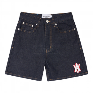 A LOGO EMBLEM PATCH DENIM SHORT PANTS DARK BLUE FOR WOMEN