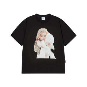 BABY FACE HUG BEAR DOLL SLEEVE T-SHIRT BLACK